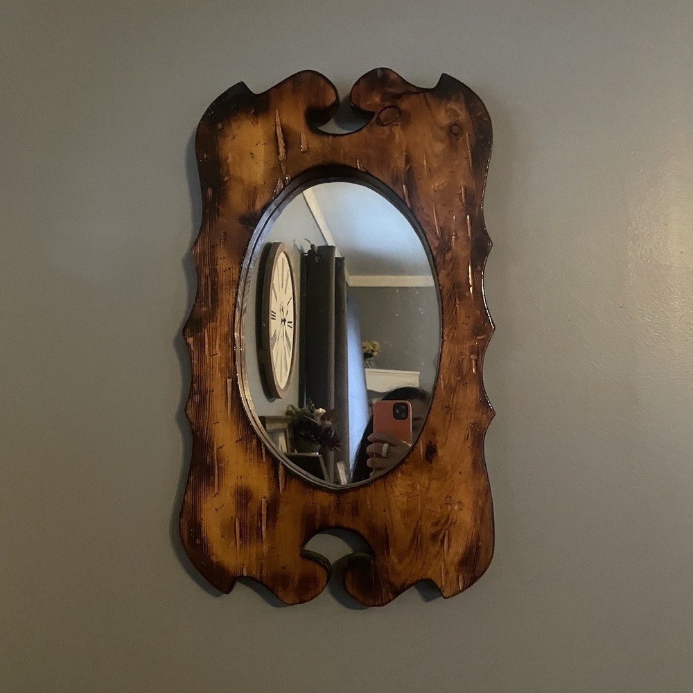 Antique / Vintage Wooden Oak Wall Mirror  Entry away Decor 19"x11"
